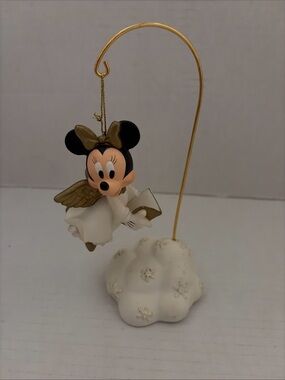 Disney Minnie Mouse White and Gold Angel Ornament with Gold Stand
